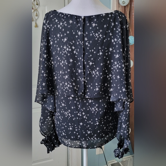 Laundry by Shelli Segal Blouse Women's 8 Black & White Twinkle Star Long-sleeved - Picture 4 of 16